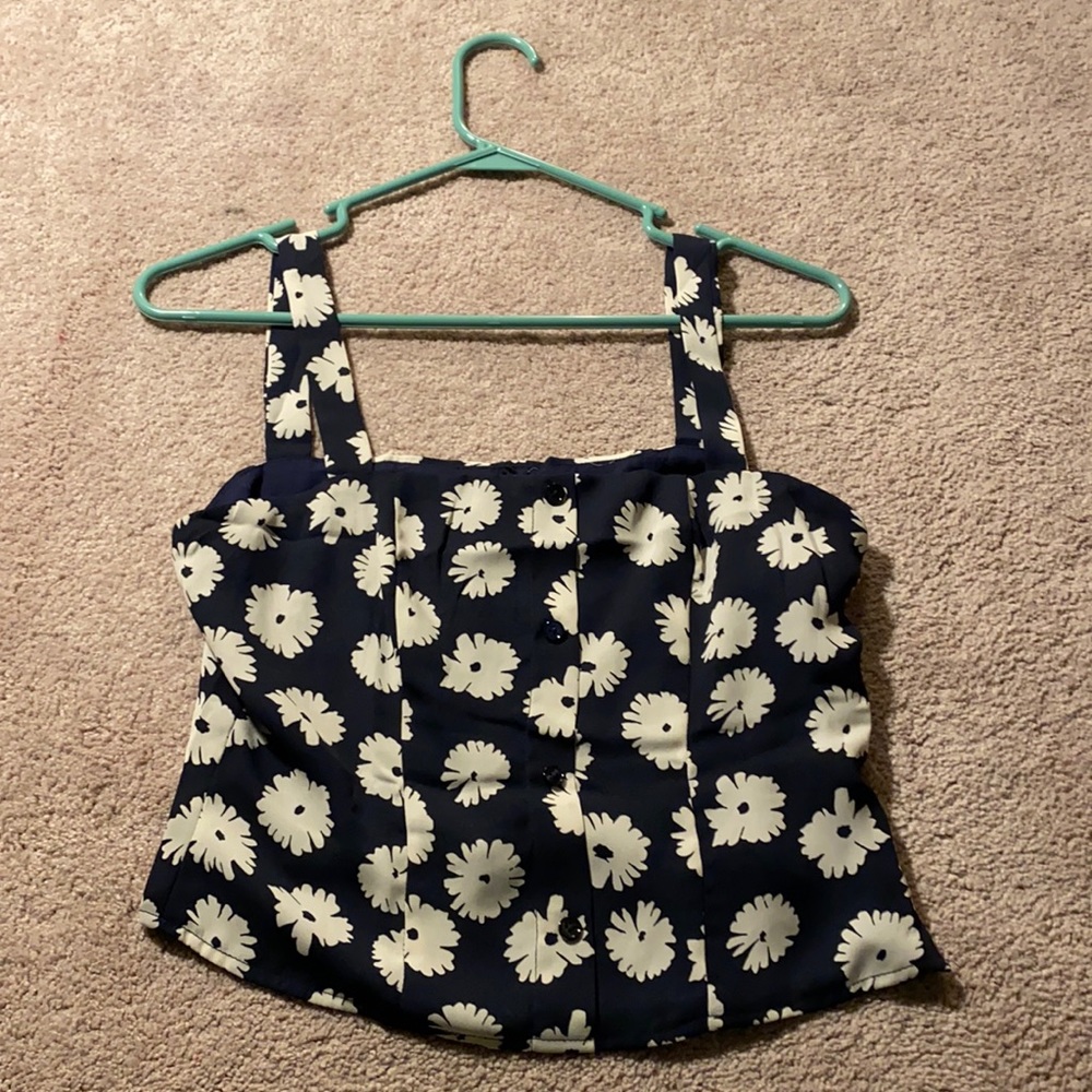 Revolve Superdown Button Front Tank Top in Navy Daisy, women’s SMALL